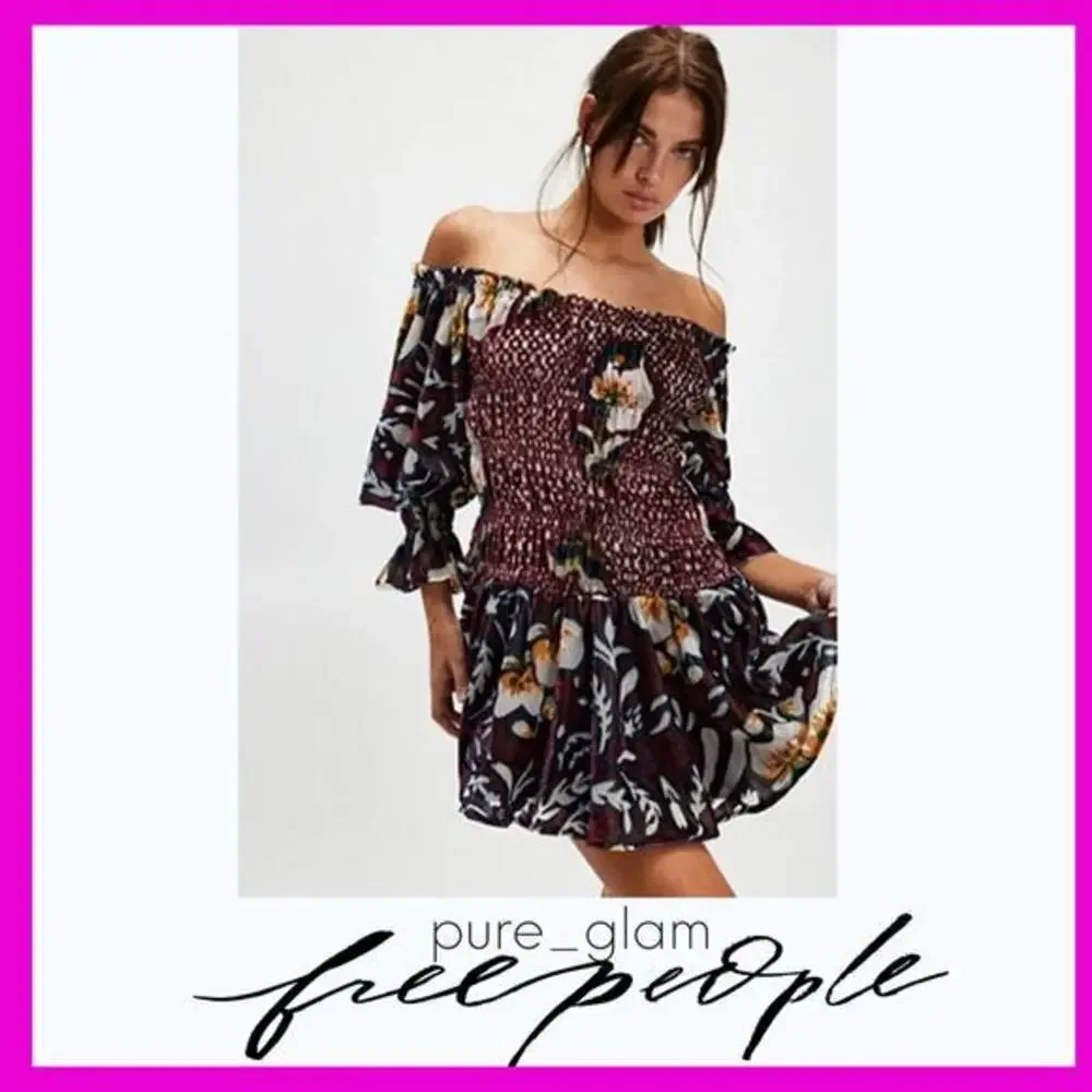 Free People mini dress floral design in velvet